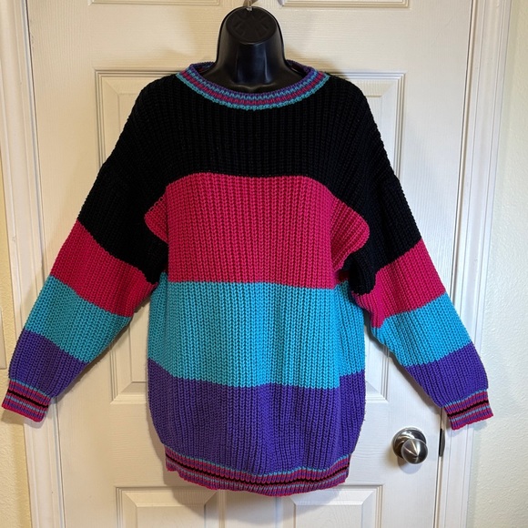 Vintage Retro Robin Ross Striped Unisex Crew Neck Sweater Size Med/Large - Picture 1 of 8